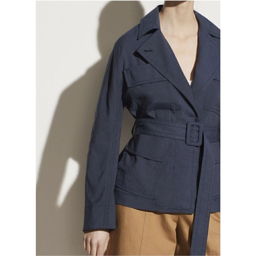 NWT Vince Belted Drape Jacket, Linen Blend, Deep Azul Size M
